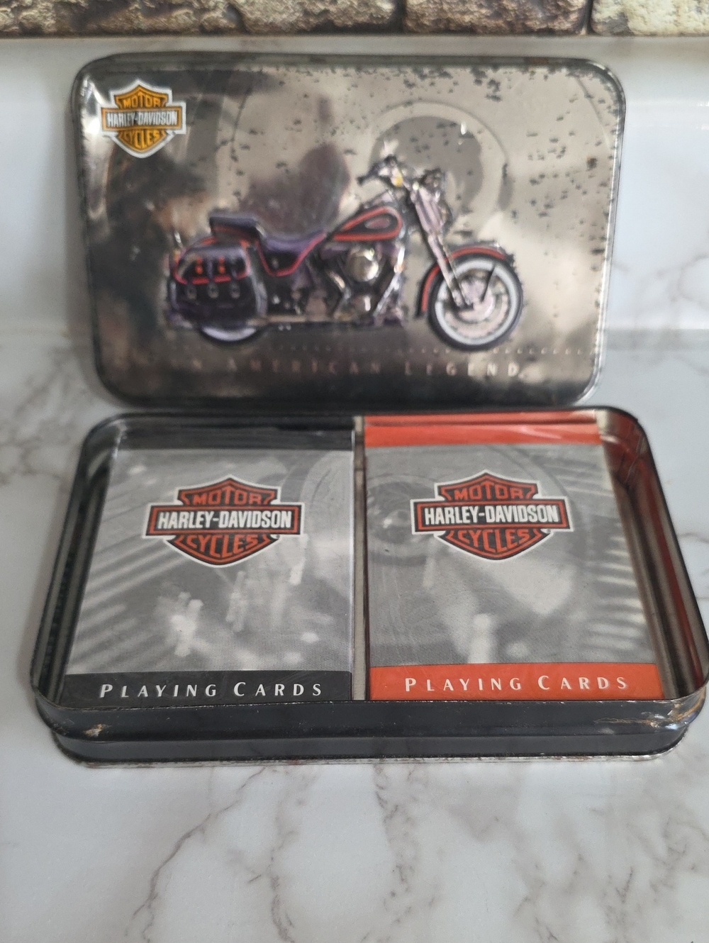 Harley-Davidson 1998 Vintage Playing Cards Collector Metal Tin w 2 Sealed Decks